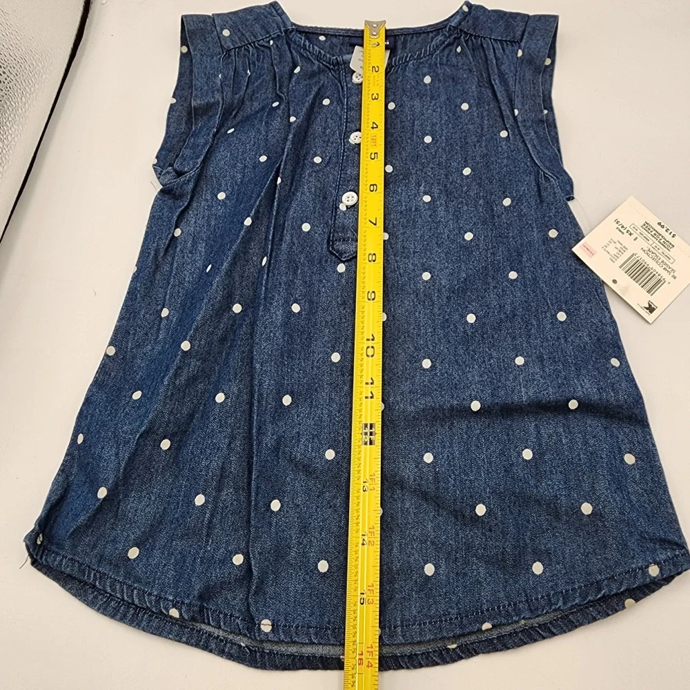 Basic Editions Girls XS Denim Dress Sleeveless Blue Polka‎ Dot Kids Clothes